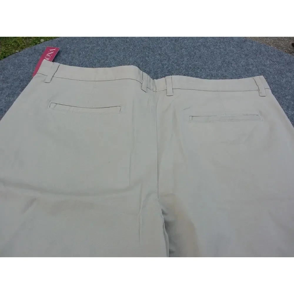 Men's Size 38 Flat Front Stretch Shorts Beige 98% Cotton Classic Preppy Y2K New